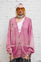 DISTRESSED JUMBO CARDIGAN - BRIGHT PINK