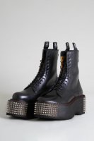 DOUBLE STACK BOOT WITH STUD SOLE - BLACK