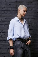 DROP NECK OXFORD SHIRT - BLUE AND WHITE STRIPE