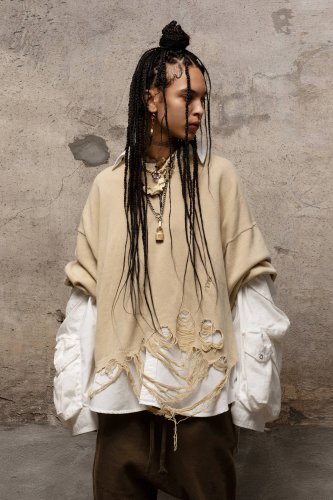 DESTROYED OVERSIZED PULLOVER - KHAKI