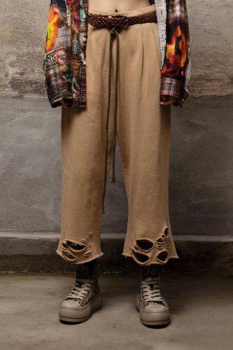 PLEATED WIDE LEG SWEATPANT - KHAKI