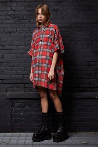 OVERSIZED BOXY SHIRTDRESS - RED PLAID