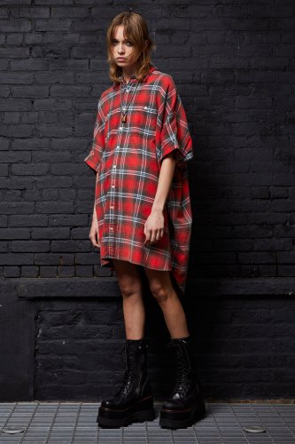 OVERSIZED BOXY SHIRTDRESS - RED PLAID