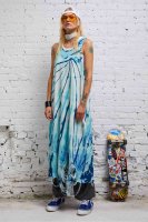 DESTROYED KNIT TANK DRESS - BLUE TIE-DYE