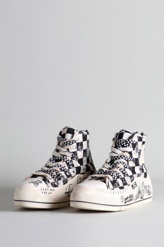 DOUBLE GROMMET KURT HIGH TOP SNEAKER - B\/W CHECKER W\/ GRAFFITI