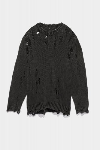 DISTRESSED OVERSIZED SWEATER - ACID BLACK