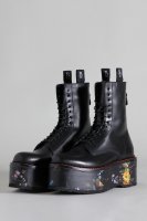 DOUBLE STACK BOOT - BLACK WITH FLORAL PLATFORM