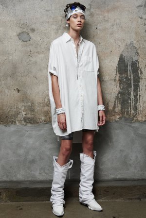 BOXY BUTTON UP DRESS - WHITE