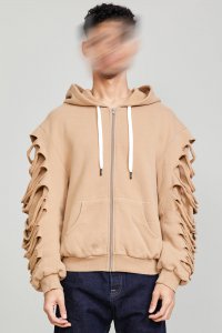 LAYERED SLASH HOODIE - KHAKI