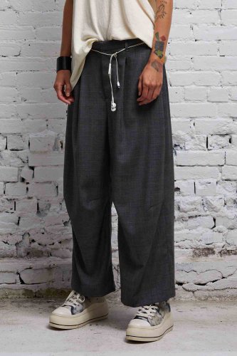 CROPPED WIDE LEG TROUSER - DARK GLEN PLAID