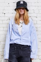 GATHERED HEM SHIRT - LIGHT BLUE PINSTRIPE