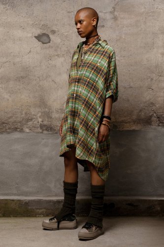 OVERSIZED BOXY SHIRTDRESS - GREEN PLAID