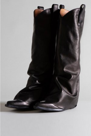 MID COWBOY BOOTS WITH SLEEVE - BLACK LEATHER