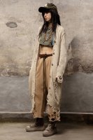 DISTRESSED LONG CARDIGAN - FLORAL ON KHAKI