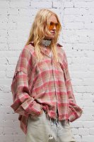 SHREDDED SEAM DROP NECK SHIRT - OVERDYED PINK PLAID